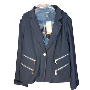 Maze Collection Women Black Gold Zipper Accent Single Button Blazer Jacket L NEW